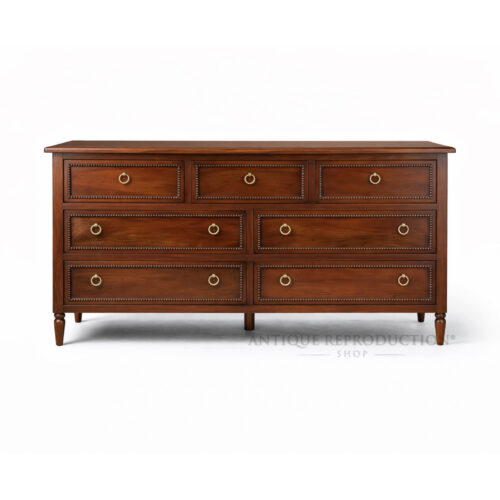 Langley solid mahogany 7 drawer dresser with brass ring pulls and traditional English styling