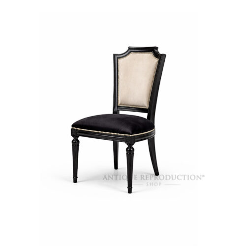Noir Regency Park Lane black upholstered dining chair with latte velvet back and chrome studs