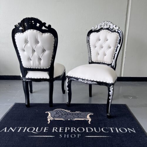 8x Franciscan Heavy Carved Dining Chairs - Black With Silver Highlights