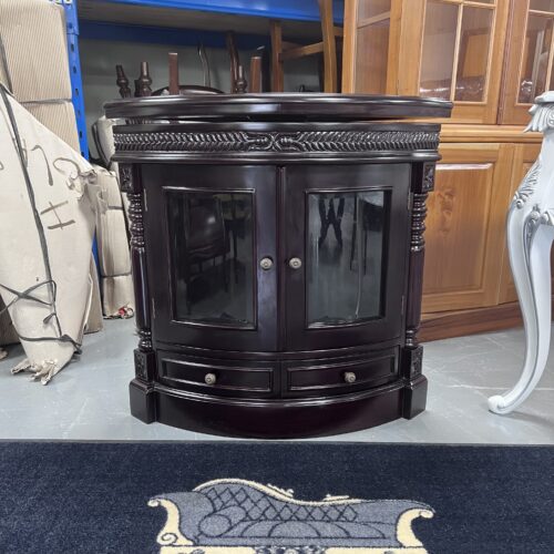 Corner TV Cabinet Carved Swivel Top Low - English Mahogany
